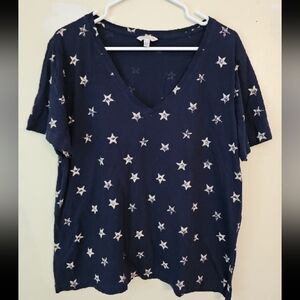Lucky Brand distressed star navy top XL